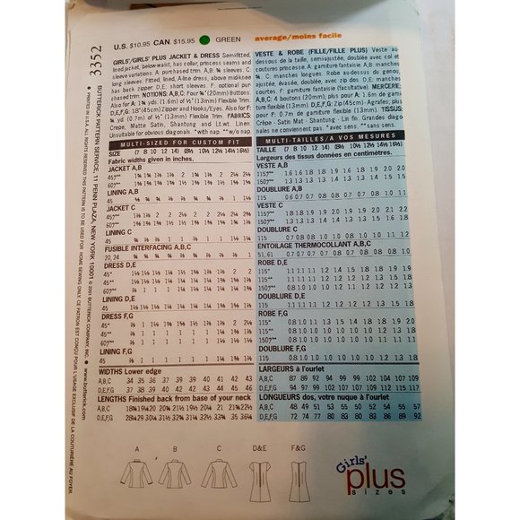 Uncut Butterick 3352 Sewing Pattern Child's/ Teen Girl's Clothes Sz 8 1/2-16 1/2 - Picture 3 of 4